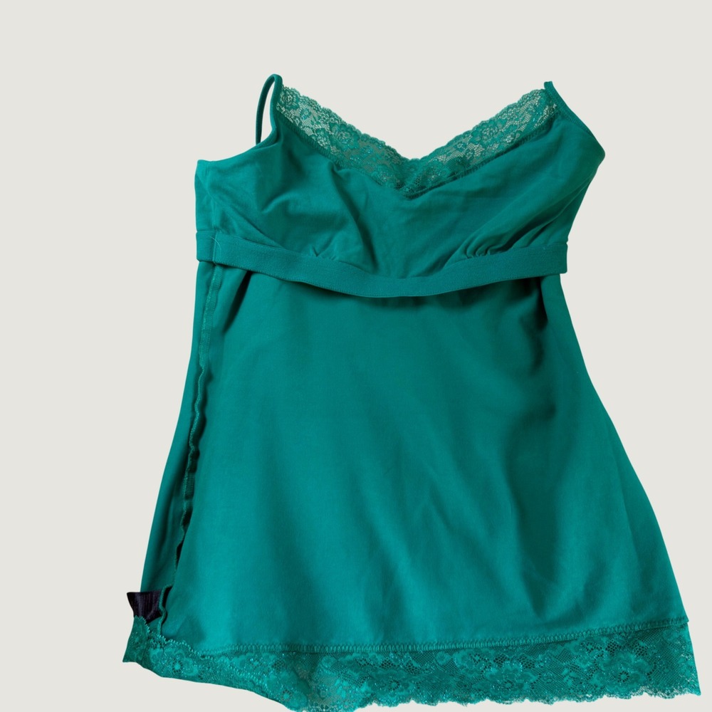 Express Emerald Green Lace Trim Camisole V-Neck Sleeveless Cami Top Y2K - Picture 5 of 6